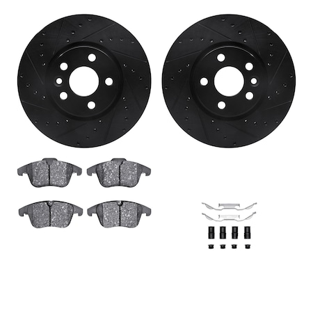 Dynamic Friction Co DFC Brake Rotor - Drilled & Slotted - Black w/5000 Brake Pads & HW Kit 8512-27059