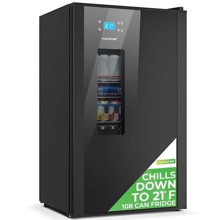 Nutrichef Beer Fridge 108 Can Capacity, Black NCBEERCL100