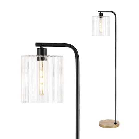 Jonathan Y Easton 60.75" Modern Minimalist Metal/Ribbed Glass LED Floor Lamp, Brass Gold/Black JYL1142A