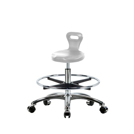 Blue Ridge Ergonomics Poly Serpent Stool Chrome - Medium Bench Height with Chrome Foot Ring & Chrome Casters in Gray Poly PSPMBSL-CR-CF-CC-GRY