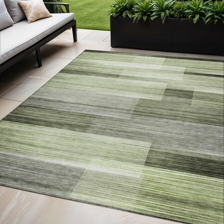 Homeroots 5' X 8' Green And Ivory Striped Washable Indoor Outdoor Area Rug 630988