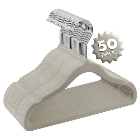 Elama Home 50 Piece Kids Non-Slip Velvet Cloths Hangers with Notched Shoulders in Gray 750124335M