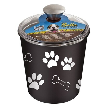 Loving Pets Pet Treat Canister, Plastic/Stainless Steel, Espresso, 8-1/2 in L, 8-1/2 in H 7481