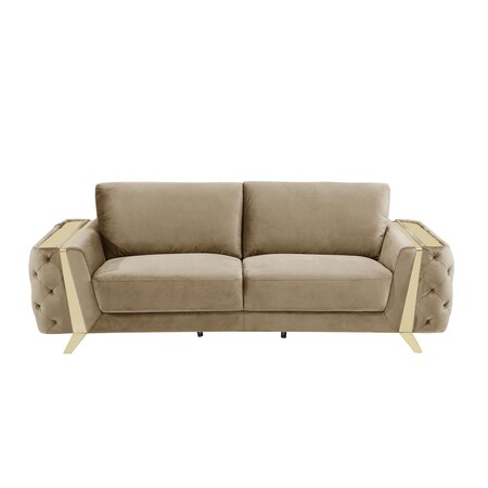 Homeroots 90" Cream Italian Leather Solid Wood Sofa 720448