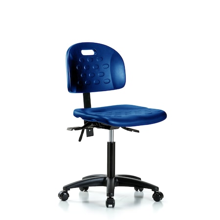 Blue Ridge Ergonomics Poly Chair, Med Bench, Tilt, Casters, Blue BR-HPMBCH-RG-T1-A0-NF-RC-BLU