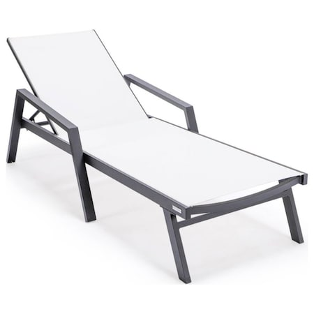 Leisuremod Marlin Patio Chaise Lounge Chair with Armrests in Black Aluminum Frame, White MLABL-77W