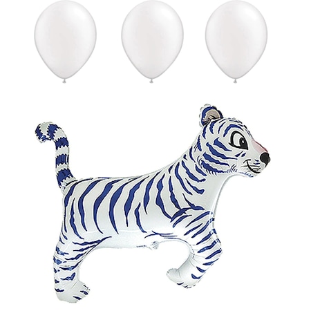 Loonballoon Animal Theme Balloons, 36 inch TIGER WHITE, 3 Pearl White Latex Set LOON-LAB616-FM