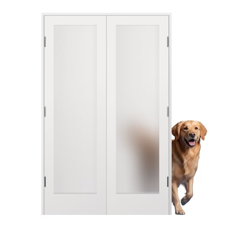 Reso 72 in. x 80 in.Bi-Parting Solid Core White Primed French Door Catch Ball Frosted Glass Satin Nickel RID-7280-1LTF-SN-T