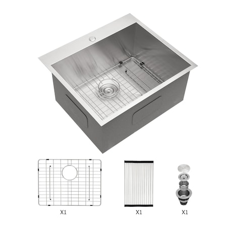25 in. Drop-in Single Bowl 16-Gauge Stainless Steel Kitchen Sink with Accessories