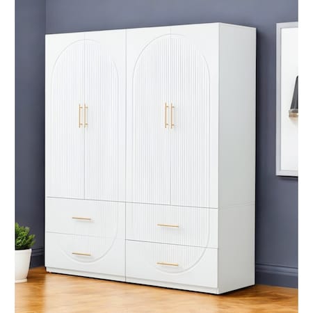 Homeroots 74" White Carved Geometric Four Door Four Drawer Combo Dresser 569291