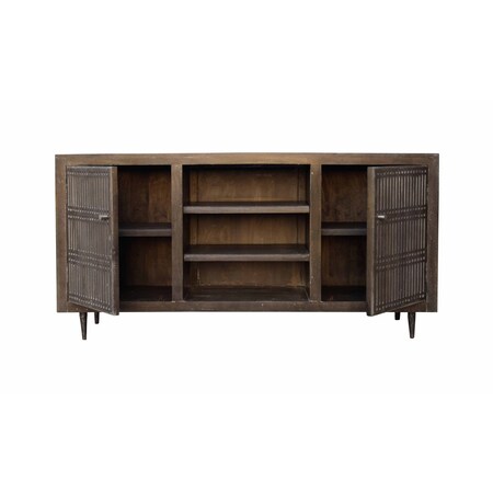 Homeroots 72in Dark Brown Solid Wood Cabinet Enclosed Storage Distressed TV Stand 489503