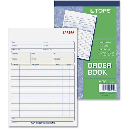 Tops Products TOPS, Sales Order Book, 5-9/16 X 7-15/16, Two-Part Carbonless, 50PK 46500