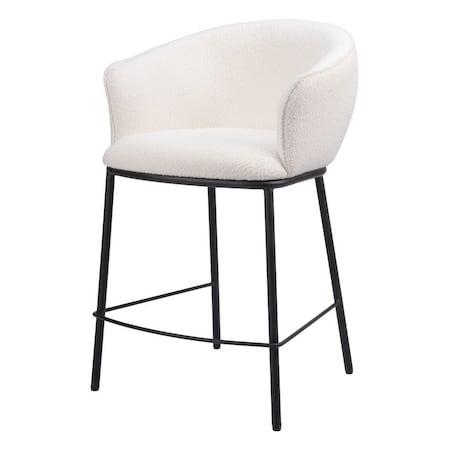 Homeroots 26" Ivory and Black Shearling and Steel Counter Height Bar Chair 555759