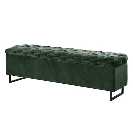 Homeroots 16" Hunter Green Upholstered Velvet Bench with Flip top 530664