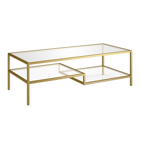 Homeroots 54" Gold Glass And Steel Coffee Table With Two Shelves 520935