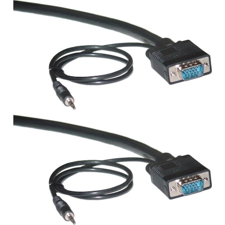 Cable Wholesale Plenum SVGA Cable w/ Audio, Black, HD15 Male + 3.5mm Male, Coaxial Construction, Shielded, 75 foot 11H1-29175