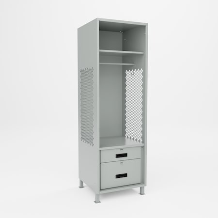 Pucel Athletic Gear Locker, 24 in W x 72 in H x 24 in D, 2 Drawers, 4 in Legs, Gray GL-2472-24-DR2-L