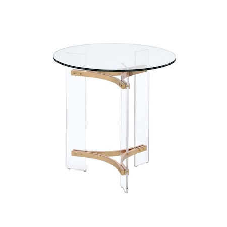 Homeroots 24" Gold And Clear Glass And Metal Round End Table 486421