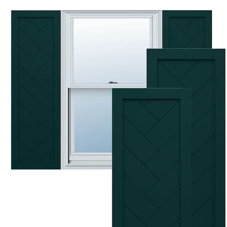 Ekena Millwork True Fit PVC Single Panel Herringbone Modern Style Fixed Mount Shutters, Thermal Green, 18W x 78H, PR TFP001HB18X078FG