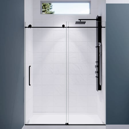 Anzzi Madam Series 76 in. x 50-54 in. Frameless Sliding Shower Door in Matte Black, 3/8 in Clear Glass SD-AZ13-03MB