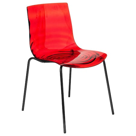 Leisuremod Astor Plastic Dining Chair with Black Steel Base Water Ripple Design in Transparent Red ACBL-20TR