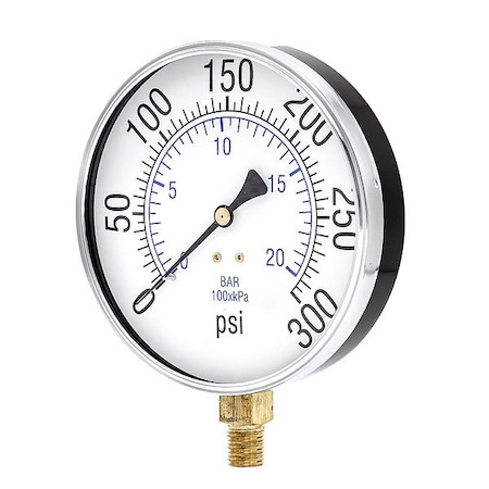 Zoro Select Pressure Gauge, 1/4 in NPT, Bottom Location 101D-454H