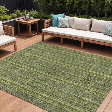 Homeroots 9' X 12' Olive Green And Lime Green Striped Washable Indoor Outdoor Area Rug 615065