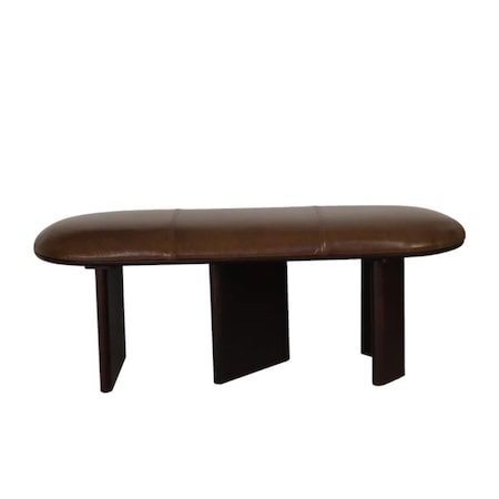 Homeroots 48in Brown Genuine Leather and Solid Wood Upholstered Bench 694828