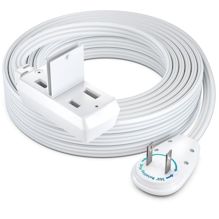 Maximm 25ft 2-Prong 360 degrees Flat Plug Extension Cord, Wall Hugger UL, White ADW-90A-23F25-16W0