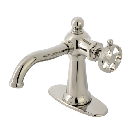 Kingston Brass One-Handle Single-Hole Bathroom Faucet with Knurled Handle and Push Pop-Up Drain, Polished Nickel KSD3546RKZ