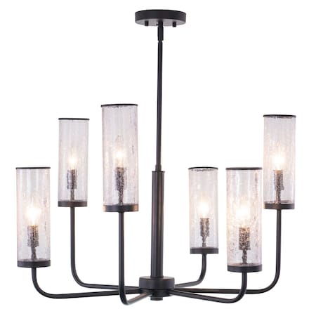 Vaxcel Glencoe 6-Light 28 in W Matte Black Chandelier, Clear Crackle Glass, Ceiling Pendant Fixture H0266R