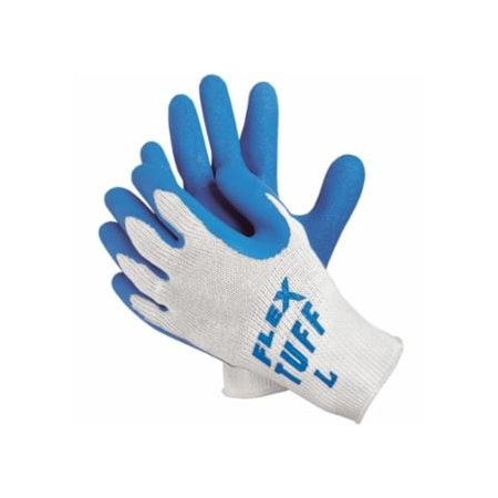 Mcr Safety Flex Tuff Latex Dipped Gloves, Large, Blue/White, 12PK 127-9680L