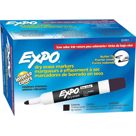 Expo Low-Odor Dry-Erase Marker, Medium Bullet Tip, Black, PK12 82001