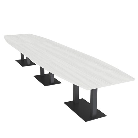 Skutchi Designs Boat Conference Table With Power Unit, 48 in W, 216 in L, White HAR-BOT-48x216-DOU.BK-WA7976-NA