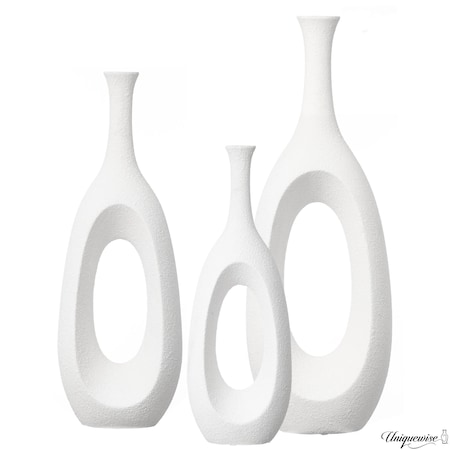Uniquewise Set of 3 Frosted White Fiberglass Tall Floor Vase - Decorative Vase for Modern Home Decor QI004677.3