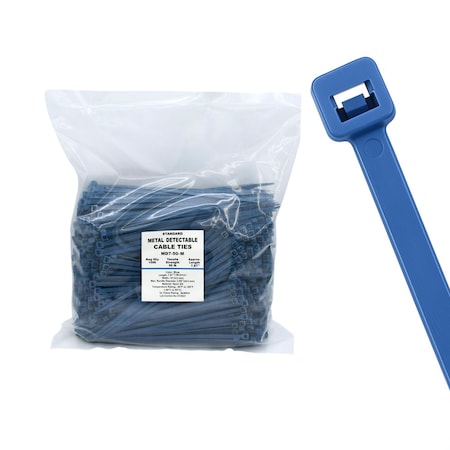 Cable Ties Unlimited Metal Detectable Cable Tie, 7 in L, 50 lb Strength, 1.7 in Max Bundle Dia, Nylon 6/6, Blue, 1000PK MD7-50-M
