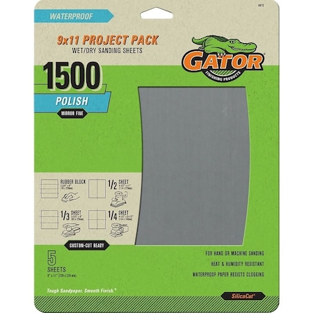 Gator Sanding Sheet, 9 in L, 11 in W, 1500 Grit, Fine, Silicone Carbide Abrasive 4470