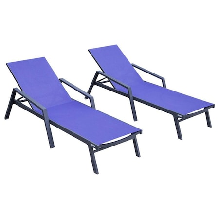 Leisuremod Marlin Patio Chaise Lounge Chair with Armrests in Black Aluminum Frame, Navy Blue, 2PK MLABL-77NBU2