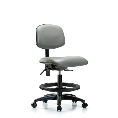 Blue Ridge Ergonomics Vinyl Chair, Med Bench, Tilt, Foot Ring, Casters, Sterling BR-VMBCH-RG-T1-A0-BF-RC-8840