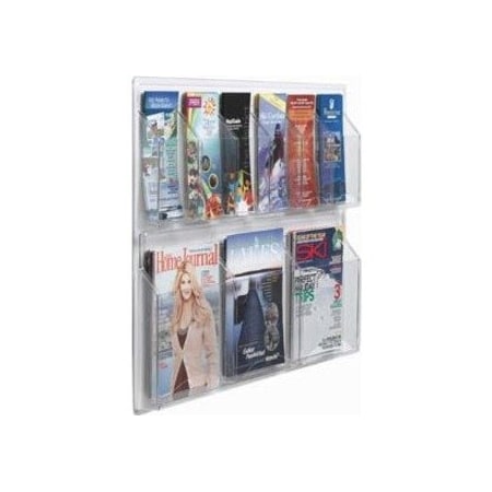 Aarco Clear-VU Combination Pamphlet Magazine Display, 6 Pamphlet Pockets, 3 Magazine Pockets, 23''Hx30''W LRC106