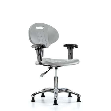 Blue Ridge Ergonomics Class 100  Poly Clean Room Chair - Desk Height with Adjustable Arms & Stationary Glides in Gray Poly CLR-TPDHCH-CR-A1-RG-GRY