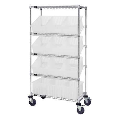 Quantum Storage Systems MOBILE WIRE SHELVING UNIT W/12 CLEAR BINS MWRS-5-92080CL