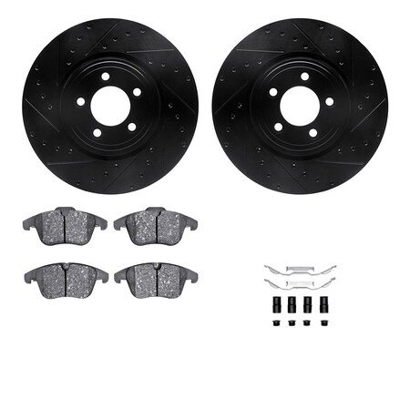 Dynamic Friction Co DFC Rotors-Drilled & Slotted-Black w/ 5000 Advanced Brake Pads Incl Hdw 8512-20013