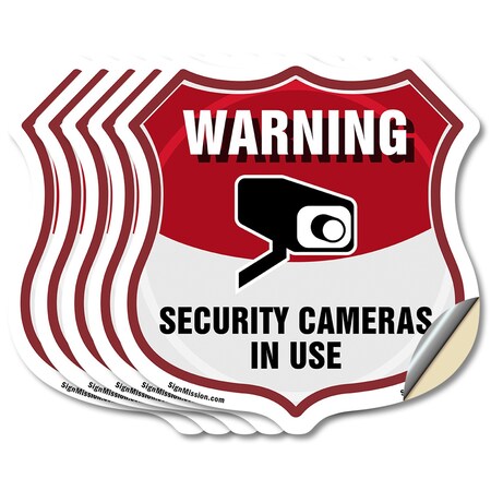 Signmission Video Surveillance Shield Sign Warning S, 6 inch X 6 inch, Vinyl Decal, 5PK SHI-D-5PACK-6-468