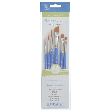Princeton Select Artiste Brush Set No. 22, Synthetic Bristles, Short Handle Mixed Media, 6-Piece Set P3750SET122