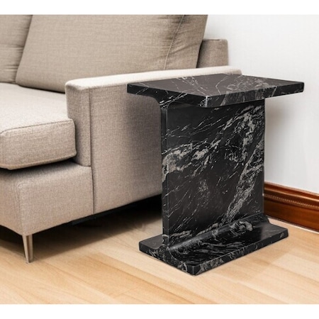 Homeroots 20" Black Marble Pedestal End Table 569942
