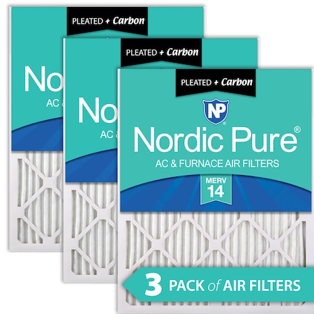 Nordic Pure 14x18x1 Plus Carbon Pleated Air Filter, High Capacity, MERV 14, 3 PK 14x18x1M14+C-3