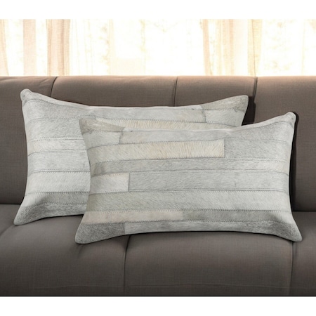 Homeroots Set of Two 12" X 20" Gray Patchwork Cowhide Lumbar Throw Pillows, 2PK 544632