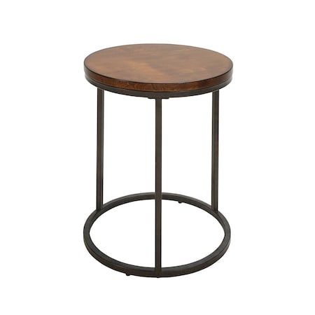 Homeroots 24" Black And Wood Brown Wood And Iron Round End Table 493254