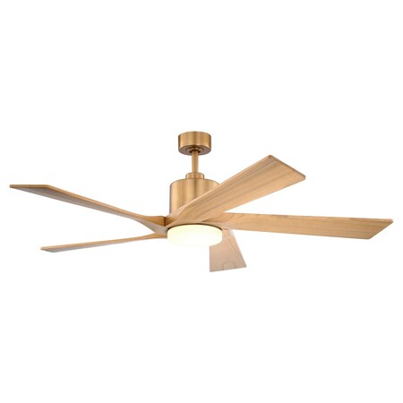 Vaxcel Wedgewood, 60 in, Satin Brass Ceiling Fan, Oak Blades, LED, Remote, DC Motor F0147